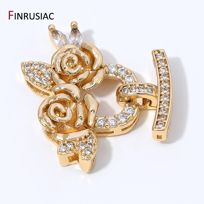 Embellishment Crafts - ตัวล็อกแบบหลายแถวชุบทอง 14K ประดับเพชรซิคอนรูปดอกไม้และมุก สำหรับงาน DIY เครื่องประดับ