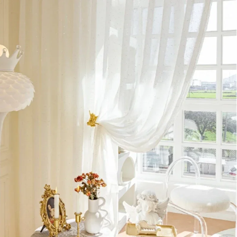 Sequin Fabric Panel - ภาษาฝรั่งเศสคําผ้าม่านสําหรับห้องนั่งเล่นห้องนอนห้องรับประทานอาหารเส้นด้ายใหม่ผ้าหนาสีขาวTulleเลื่อมหน้าต่างแฟชั่นTulle