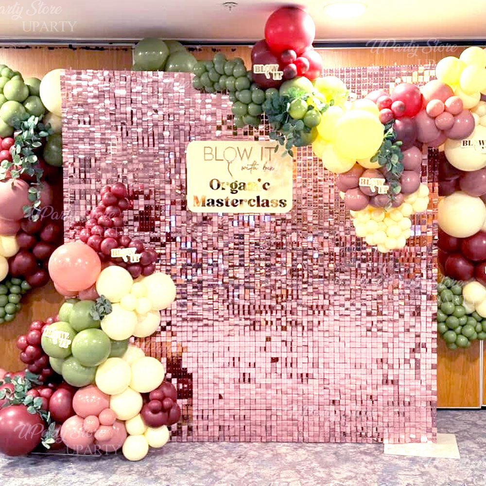 Sequin Fabric Panel - ฉากหลังผนังสีชมพูเงา 24-12 ชิ้น แผ่นปักเลื่อมสีชมพูระยิบระยับสำหรับงานปาร์ตี้วันเกิด งานแต่งงาน งานพรอม