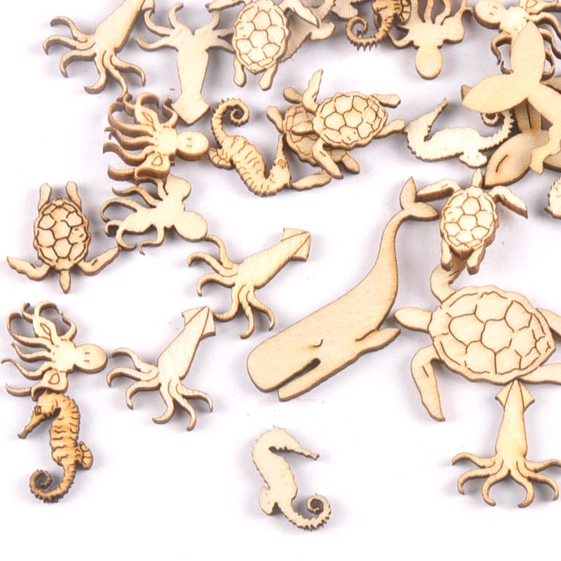 Embellish Craft - 20Pcs 25-40Mmทะเลเต่า/ม้า/ปลาวาฬไม้DIY Homeตกแต่งหัตถกรรมไม้Handmade embellishmentsศิลปะM1938