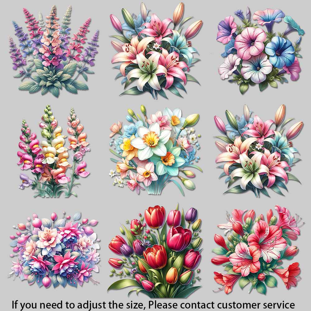 Embellishment Crafts - แผ่นลายดอกไม้สไตล์วินเทจแบบรีดร้อน ลายดอกลิลลี่และดอกทิวลิป สำหรับตกแต่งเสื้อผ้า งานฝีมือ DIY