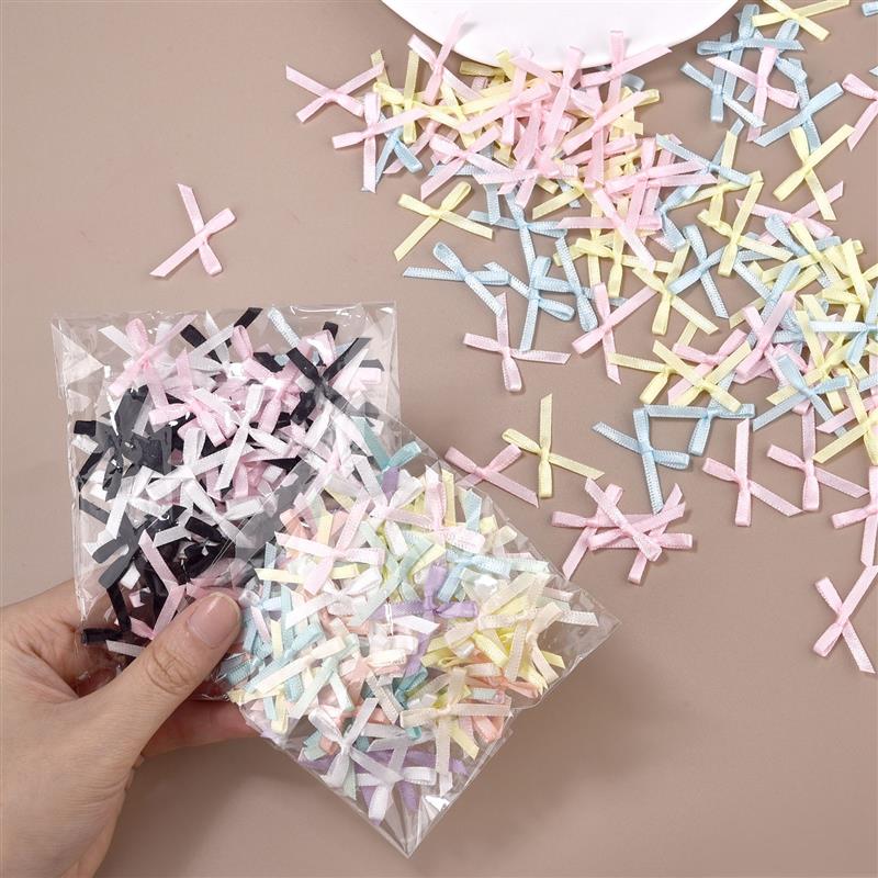 Christmas Craft Embellishment - 100 ชิ้น 3 มิลลิเมตรริบบิ้นมินิซาตินริบบิ้นดอกไม้ Bows Ties