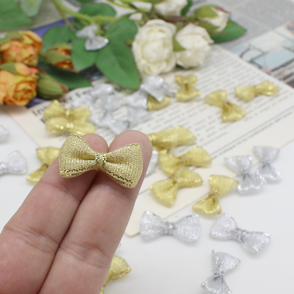 Embellishments For Scrapbooking - 50/100 ชิ้น 15 มม.-30 มม. โบว์ริบบิ้นทำมือสีทองและสีเงินสำหรับงานฝีมืองานแต่งงานตกแต่งสมุดภาพ