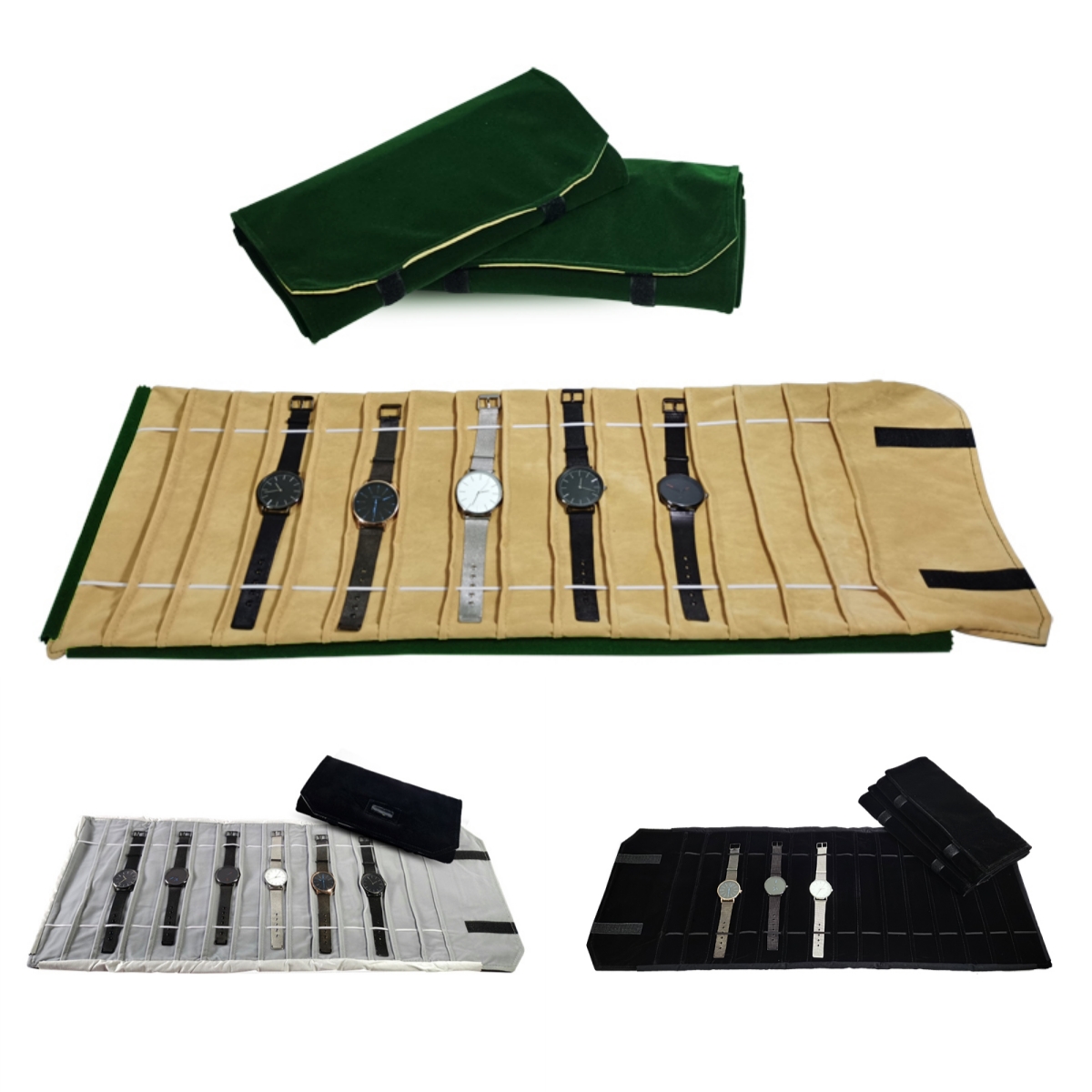 Velvet Ribbon Roll - กระเป๋าม้วนเก็บนาฬิกากำมะหยี่อุปกรณ์จัดระเบียบจัดเก็บเครื่องประดับกระเป๋าใส่ของสำหรับนาฬิกาสร้อยข้อมือกำไลข้อมือกระเป๋าพับได้พกพาสำหรับเดินทาง