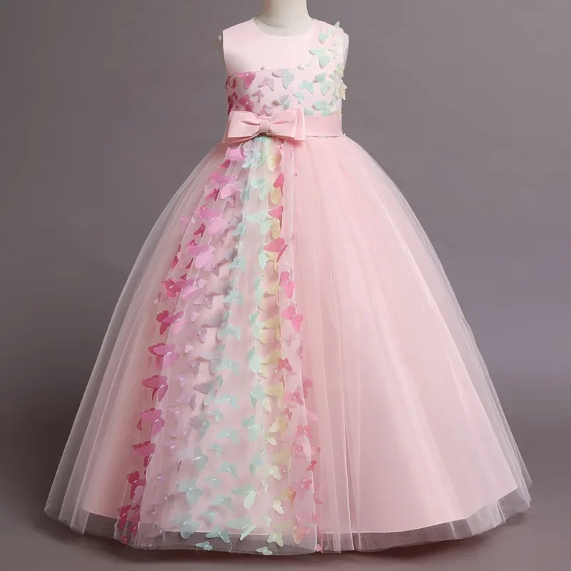 Lace Ribbon Trim - ชุดเดรสเด็กผู้หญิงแฟชั่นโบว์ดอกไม้สำหรับงานแต่งงานชุดงานพรอมแขนกุดผ้าลูกไม้ตาข่ายสำหรับเด็กผู้หญิงชุดเดรสปาร์ตี้อายุ3-12ปี