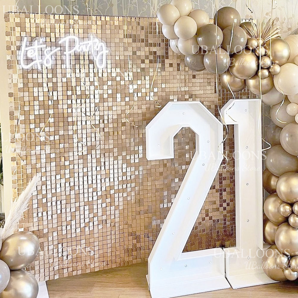 Sequin Fabric Panel - แผงผ้าประดับเลื่อมสีทองเบจแบบด้าน 24/18/12 ชิ้น แผงฉากหลังสีทองแชมเปญเมทัลลิกสำหรับตกแต่งงานแต่งงาน งานวันเกิด
