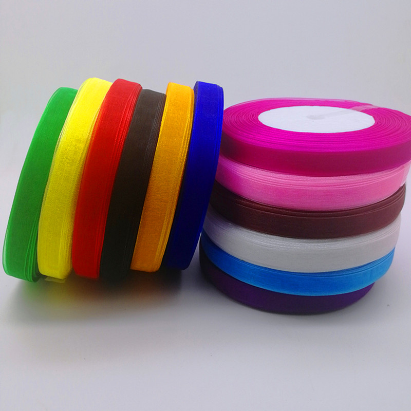 Organza Ribbon Spool - ร้อน10Mm 50Yards ซาตินขอบ Sheer Organza ริบบิ้น17สี