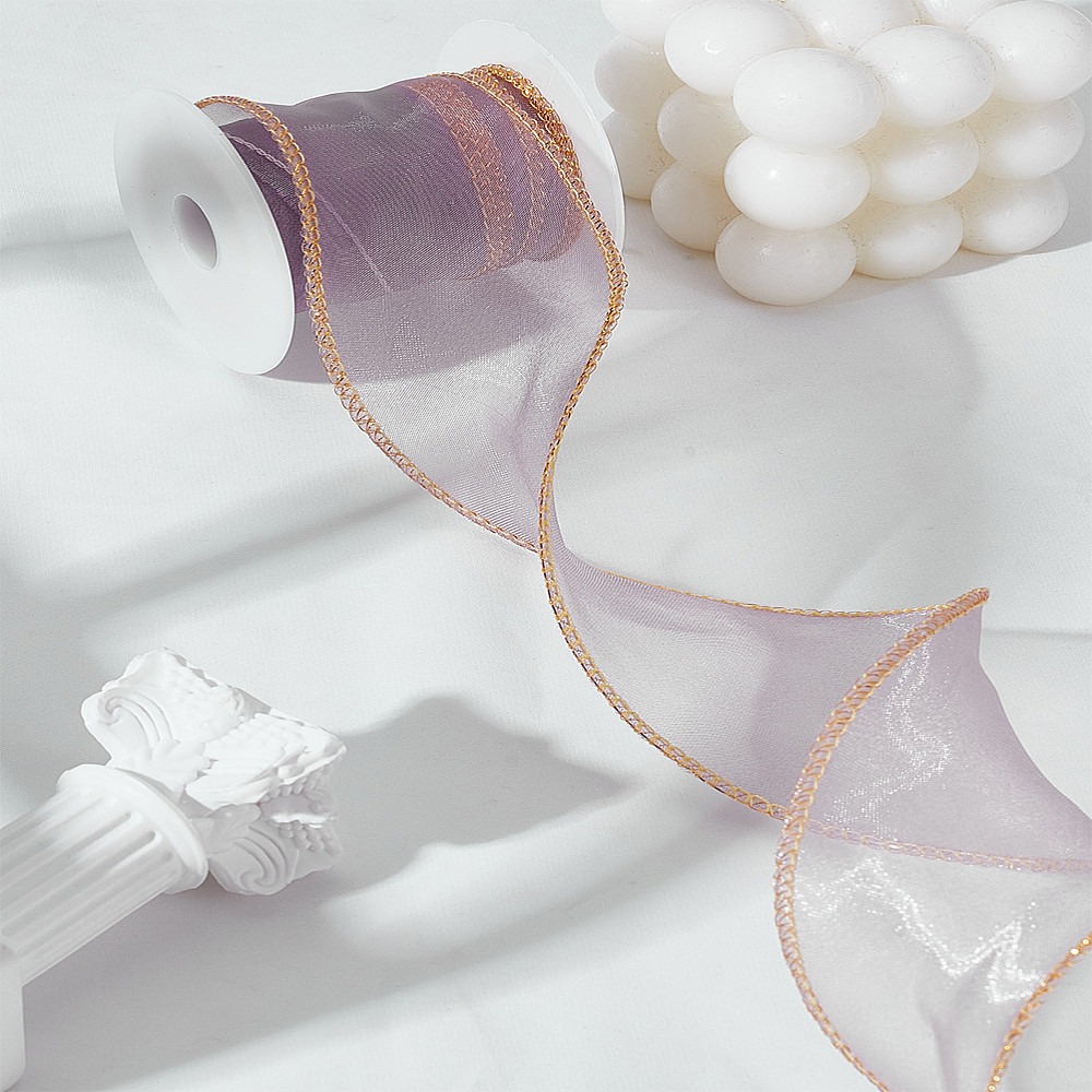 Organza Ribbon Spool - ริบบิ้นโพลีเอสเตอร์ออร์แกนซ่า 5 หลา พร้อมแกนม้วน สีน้ำตาลอมชมพู 1-1/2~1-5/8