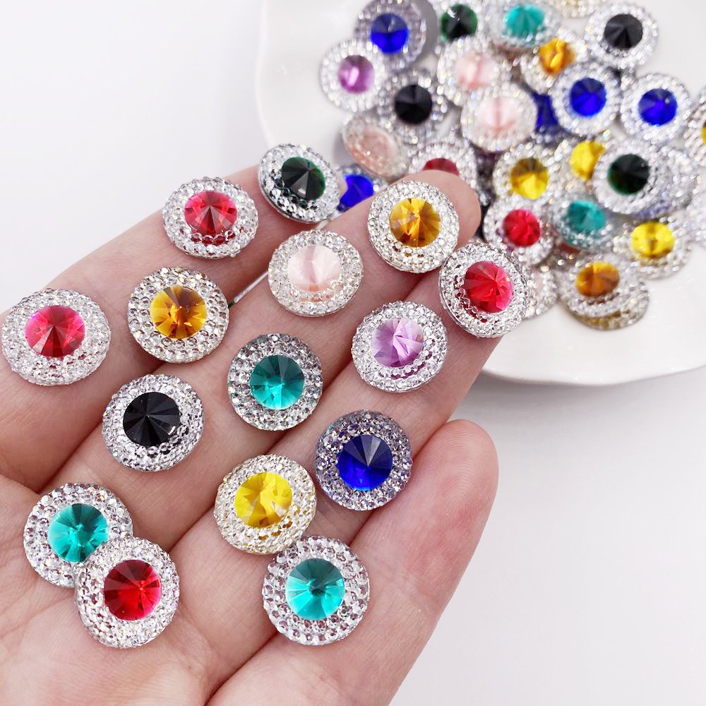 Embellishment Glue Craft - เรซิ่น 10/12/16 มม.สีนูนคริสตัลรอบ Flatback Rhinestone สมุดภาพงานแต่งงาน