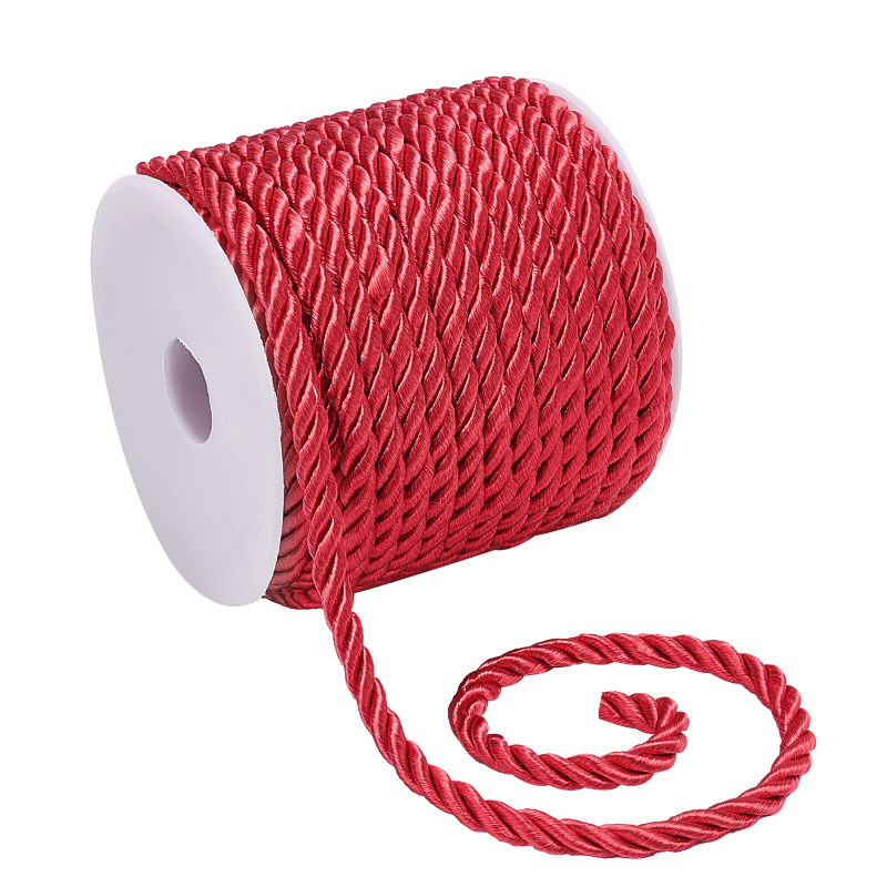 Cord Trim Twisted - เชือกไหม19.6หลาสีแดงสำหรับงานคริสมาสต์, เชือกเกลียวขนาด5มม. เชือกบิดสำหรับตกแต่งในเทศกาลคริสต์มาส