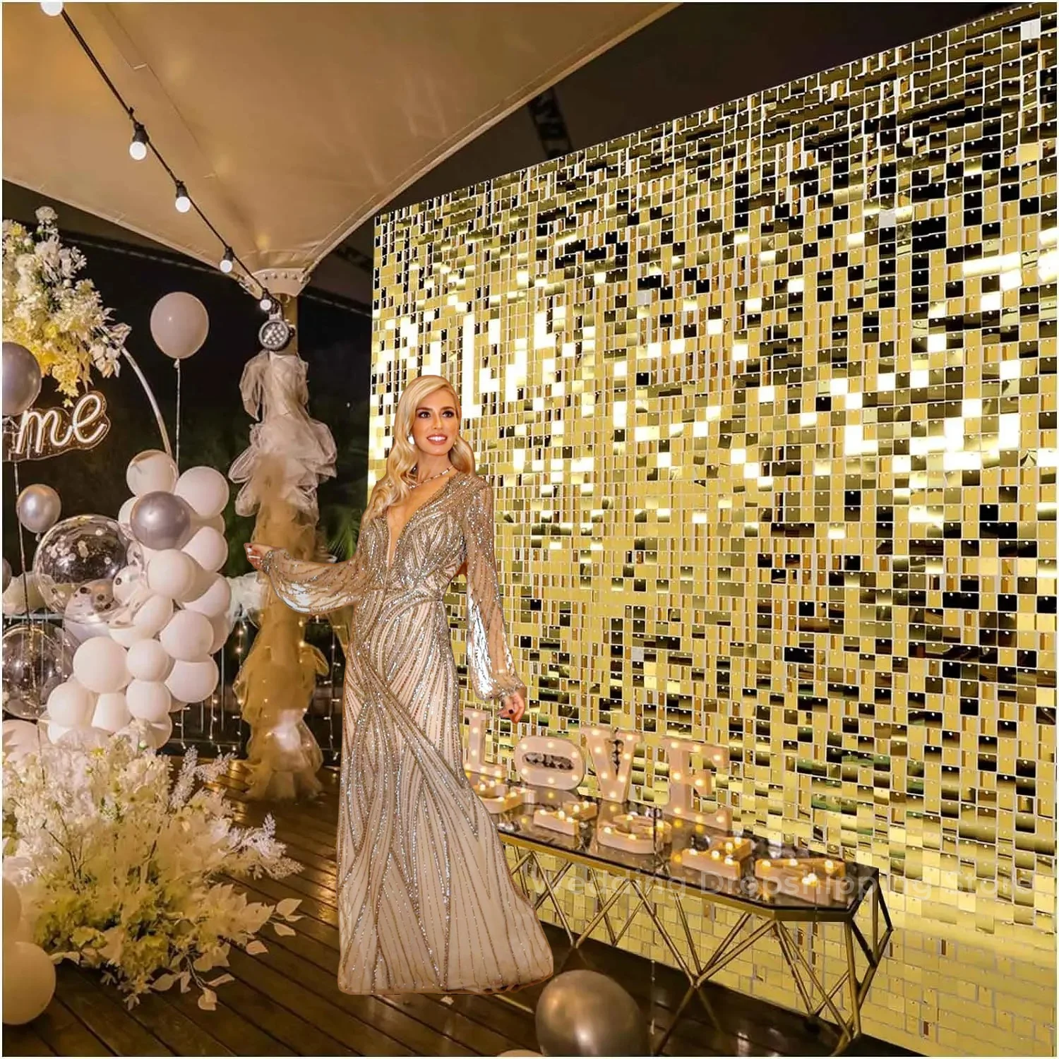 Sequin Fabric Panel - 12/24/30 PCS Shimmer Wall ฉากหลังสแควร์เลื่อมผนังฉากหลัง PARTY