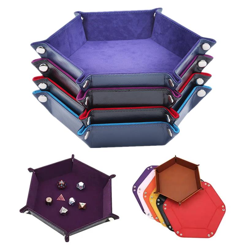 Velvet Ribbon Roll - ถาดเก็บลูกเต๋าหกเหลี่ยมแบบพับได้ วัสดุหนัง PU และกำมะหยี่ แบบสองด้าน หนา