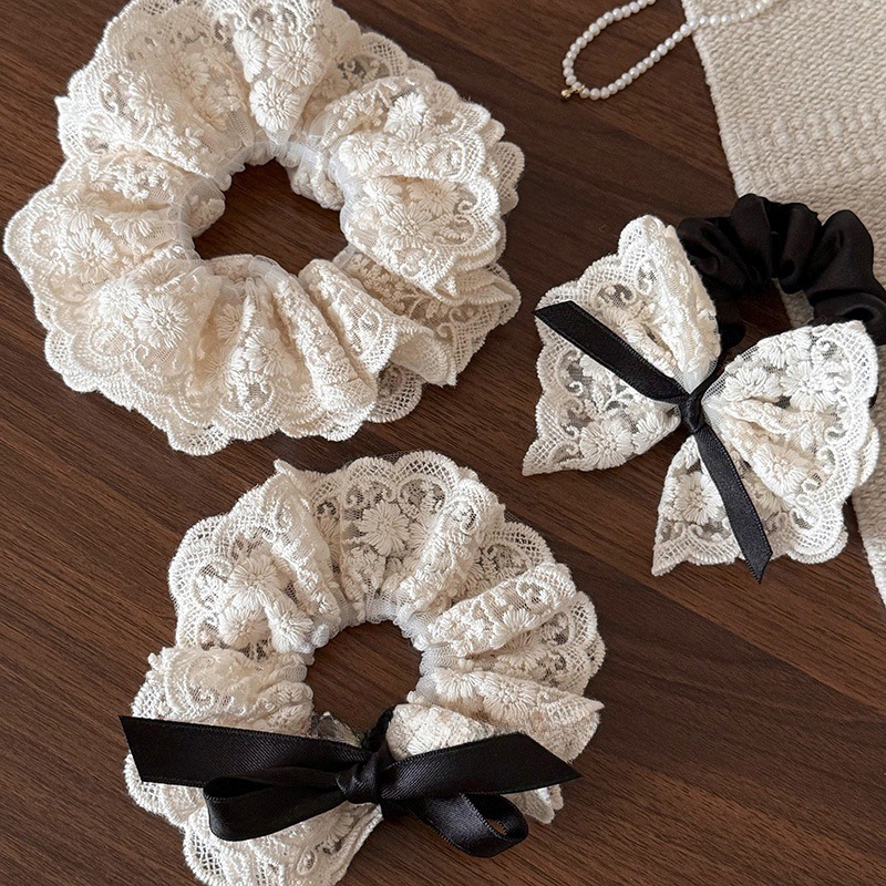 Lace Ribbon Trim - ฝรั่งเศสย้อนยุคสองชั้นโบว์ลูกไม้ลําไส้ใหญ่คาดศีรษะใหม่ผมผูกh eadbandsเชือกดอกไม้อุปกรณ์ผม