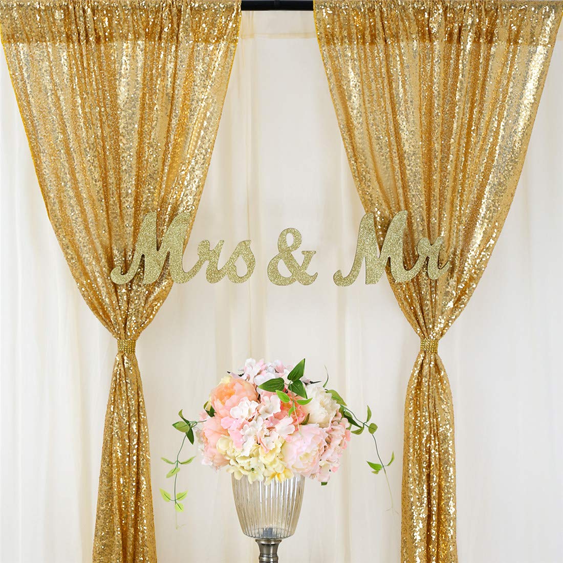 Sequin Fabric Panel - 2PCS ทองเลื่อมปาร์ตี้ฉากหลังผ้าม่านเวทีสําหรับงานแต่งงานวันเกิด Wall Decor Glitter Drapes