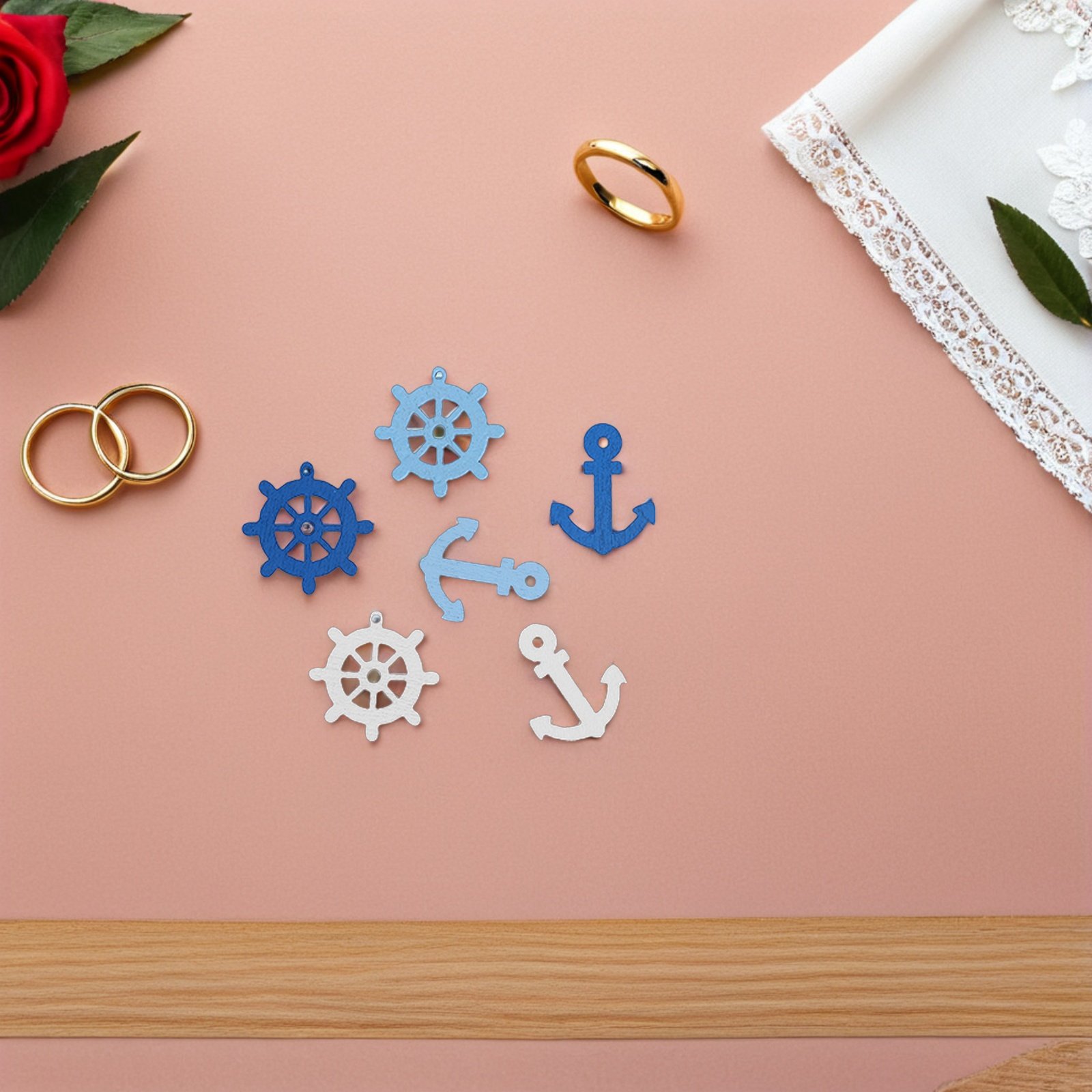 Embellishments For Scrapbooking - จี้ไม้รูปสมอเรือขนาดเล็ก 100 ชิ้น สำหรับตกแต่งสมุดภาพ ของตกแต่งบ้าน กระดุมตกแต่ง
