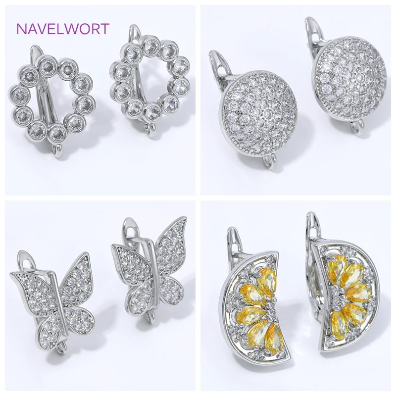 Embellishment Crafts - ตะขอเกี่ยวต่างหูรูปพัดเคลือบทอง 18K รูปทรงดอกไม้, ตัวล็อคทองเหลืองแบบพื้นฐาน, ตะขอเกี่ยวต่างหู, วัสดุทำเครื่องประดับ