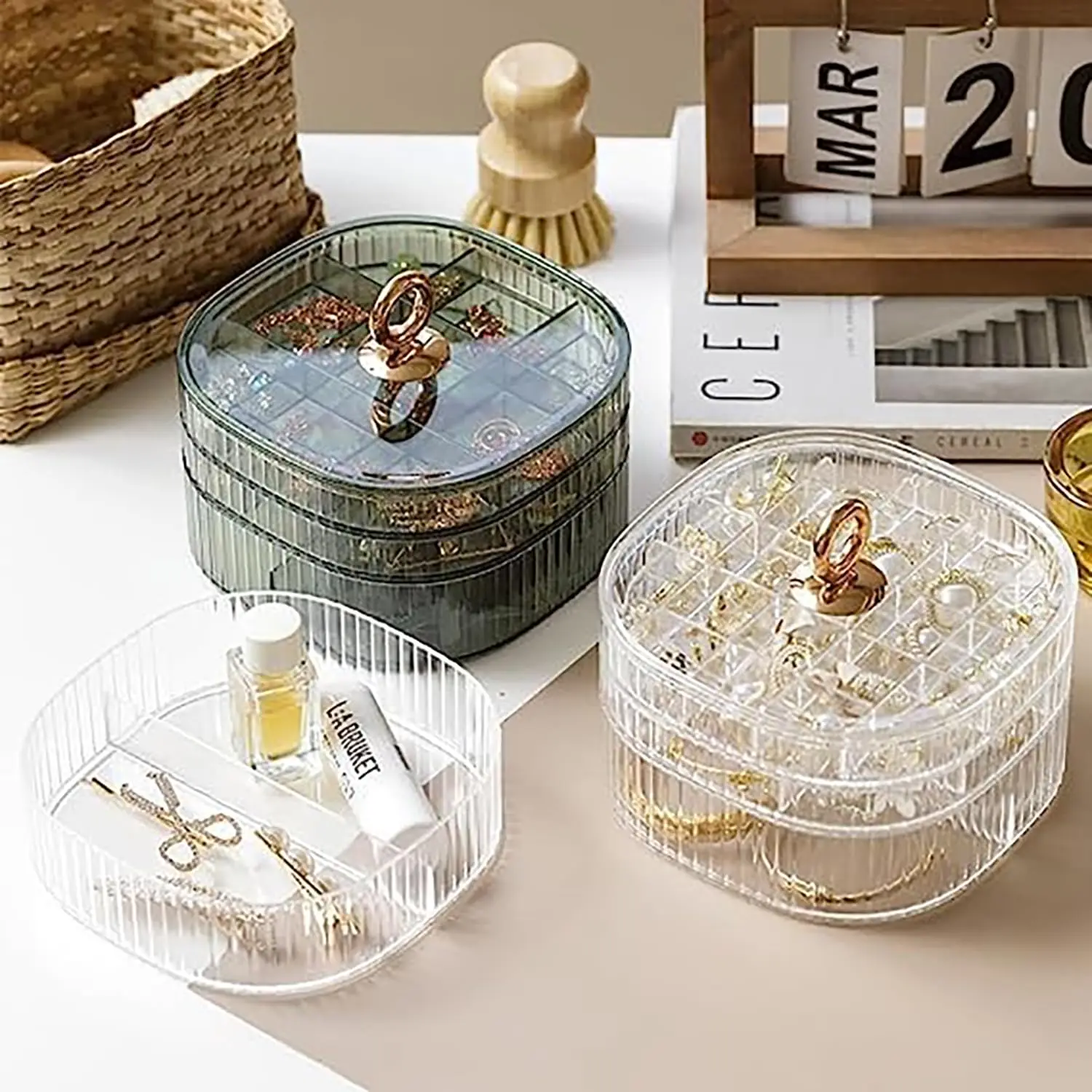 Craft Embellishment Storage - กล่องใส่เครื่องประดับ, กล่องเก็บเครื่องประดับพร้อมหูหิ้ว, กล่องใส่เครื่องประดับแบบใสสำหรับผู้หญิงและเด็กผู้หญิง, กล่องเก็บเครื่องสำอาง, กล่องเก็บเครื่องประดับ