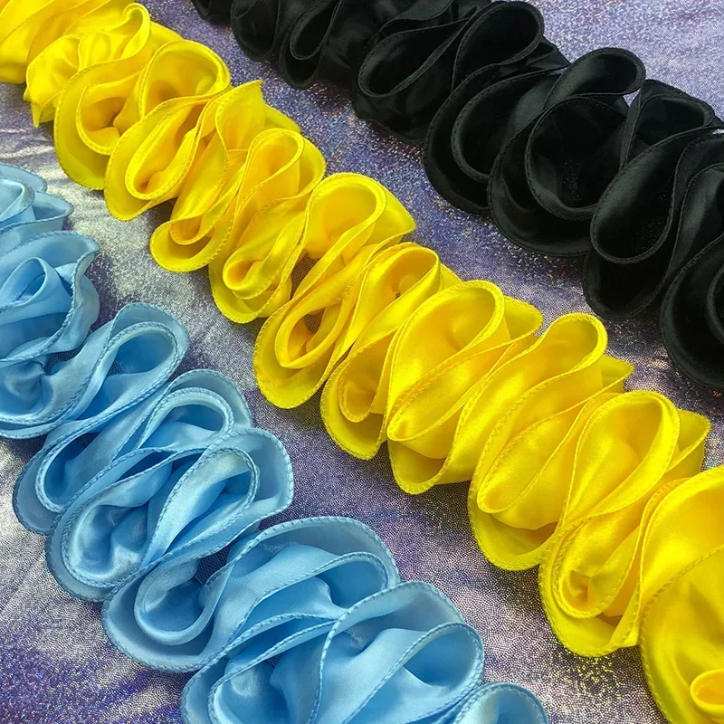 Fringe Ribbon Sewing - 5 หลาจีบ Ruffled Trim เงาซาติน 3D