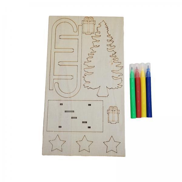 Christmas Craft Embellishment - 3 ชิ้นงานฝีมือไม้ DIY ตกแต่งต้นคริสต์มาส รูปทรงเลื่อนหิมะ ทำมือจากไม้