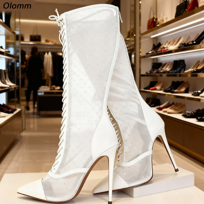 รองเท้าบูทตาข่ายโปร่งแสง Olomm - Guipure Lace Panel บทวิจารณ์และราคา