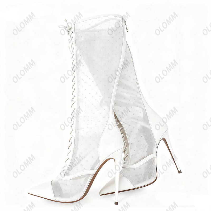 รองเท้าบูทตาข่ายโปร่งแสง Olomm - Guipure Lace Panel บทวิจารณ์และราคา