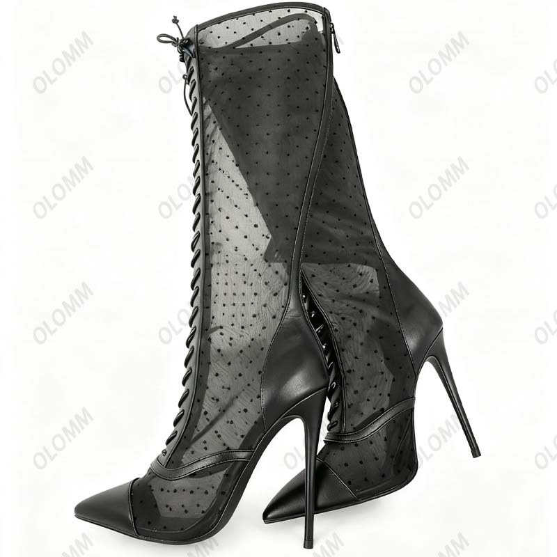 รองเท้าบูทตาข่ายโปร่งแสง Olomm - Guipure Lace Panel บทวิจารณ์และราคา