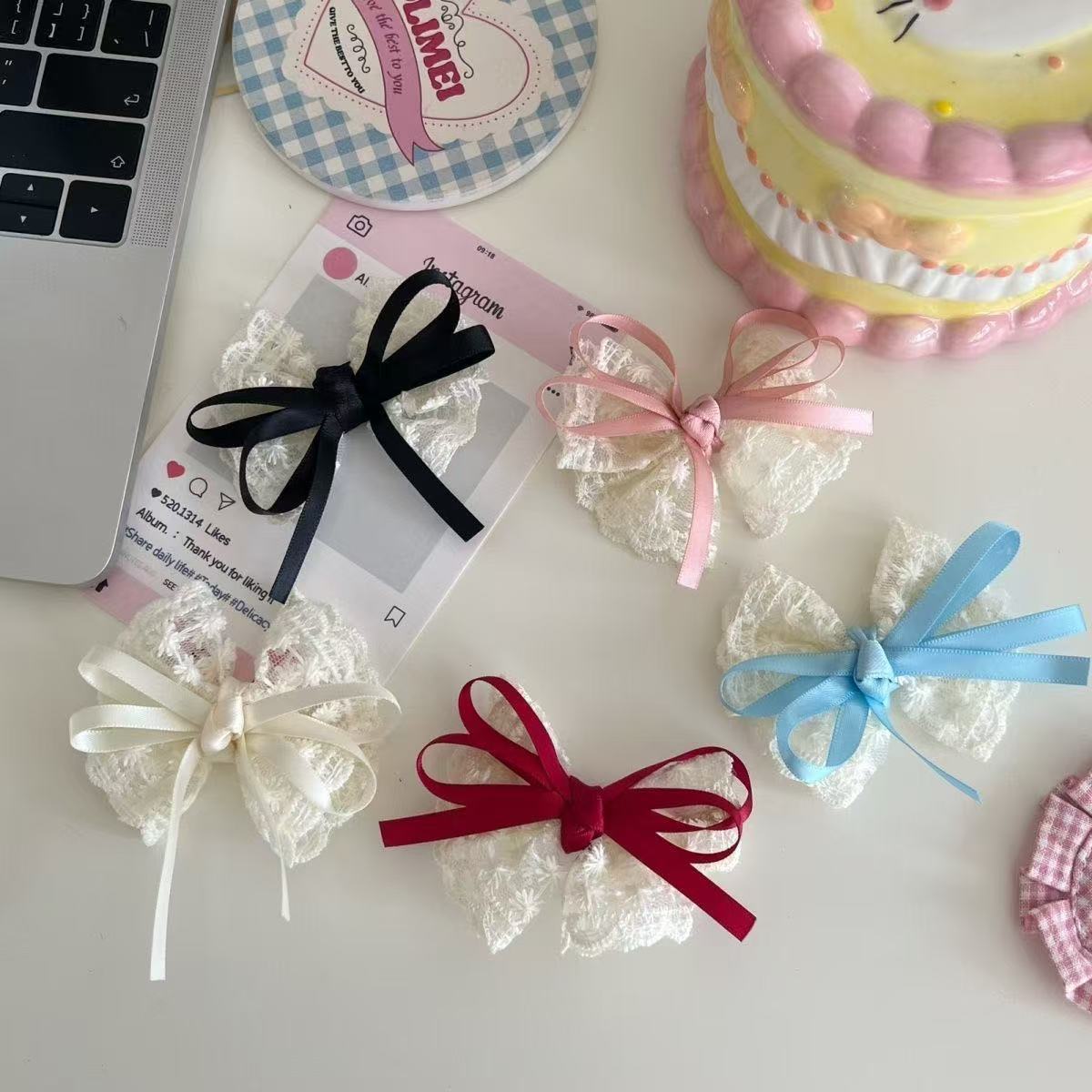 2 ชิ้น Elegant Lace Bow Hairpi - Lace Ribbon Trim บทวิจารณ์และราคา