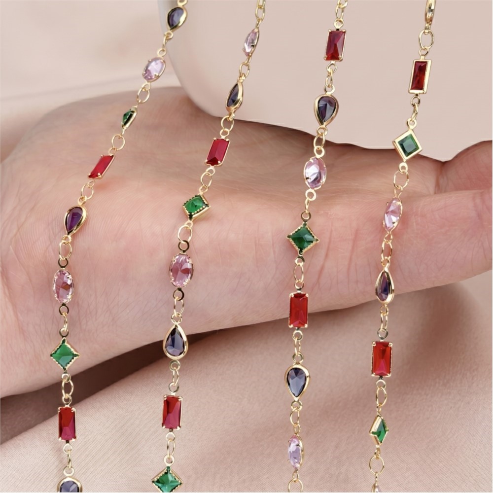 โซ่ทองเหลืองชุบทองรูปทรงสี่เหล - Pearl Trim Chain บทวิจารณ์และราคา