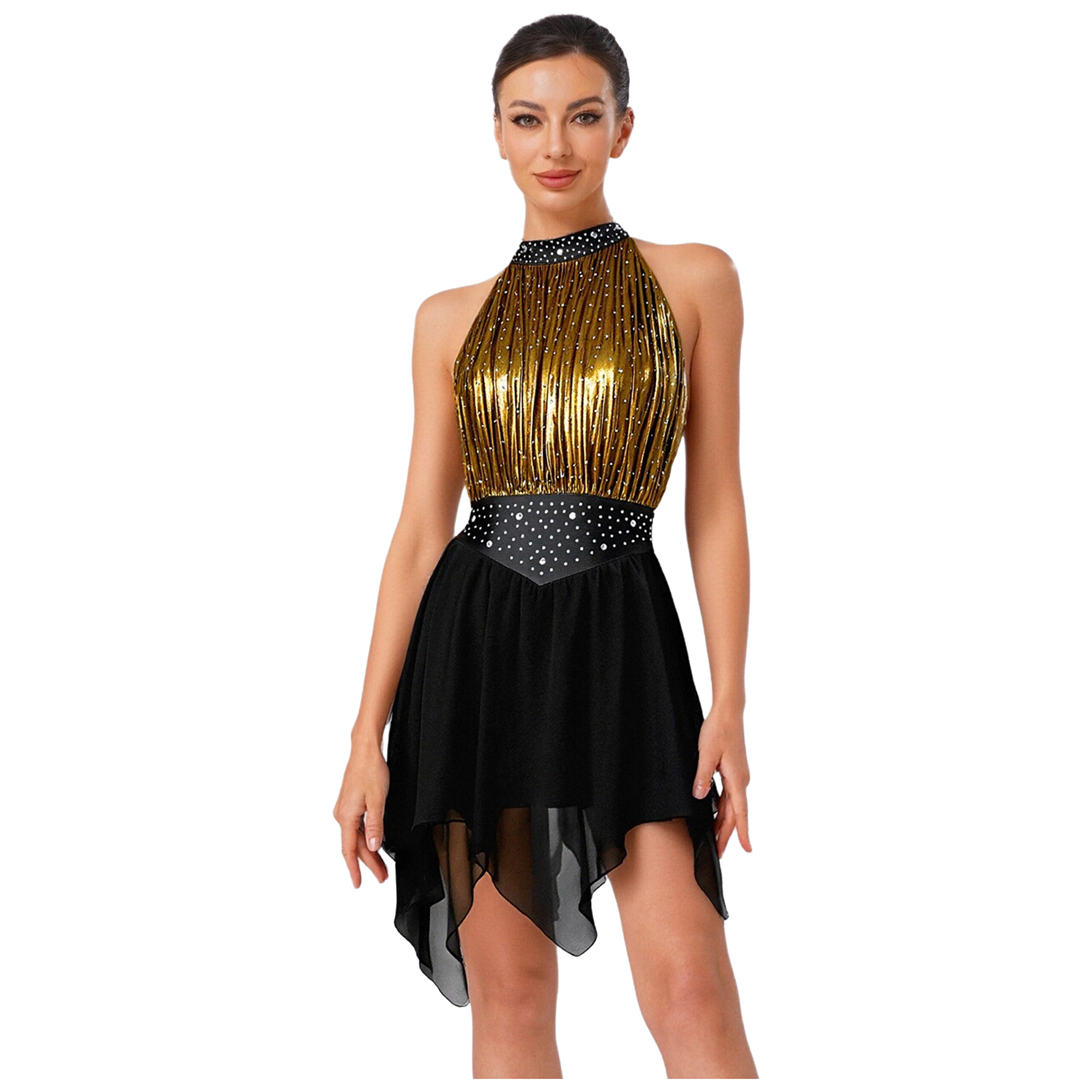 ชุดเดรสเต้นรำแขนกุดผ้าตาข่ายเม - Rhinestone Banding Trim บทวิจารณ์และราคา