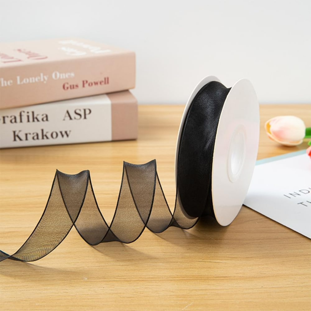 1 นิ้วสีดํา Organza ริบบิ้นแบบ - Organza Ribbon Spool บทวิจารณ์และราคา