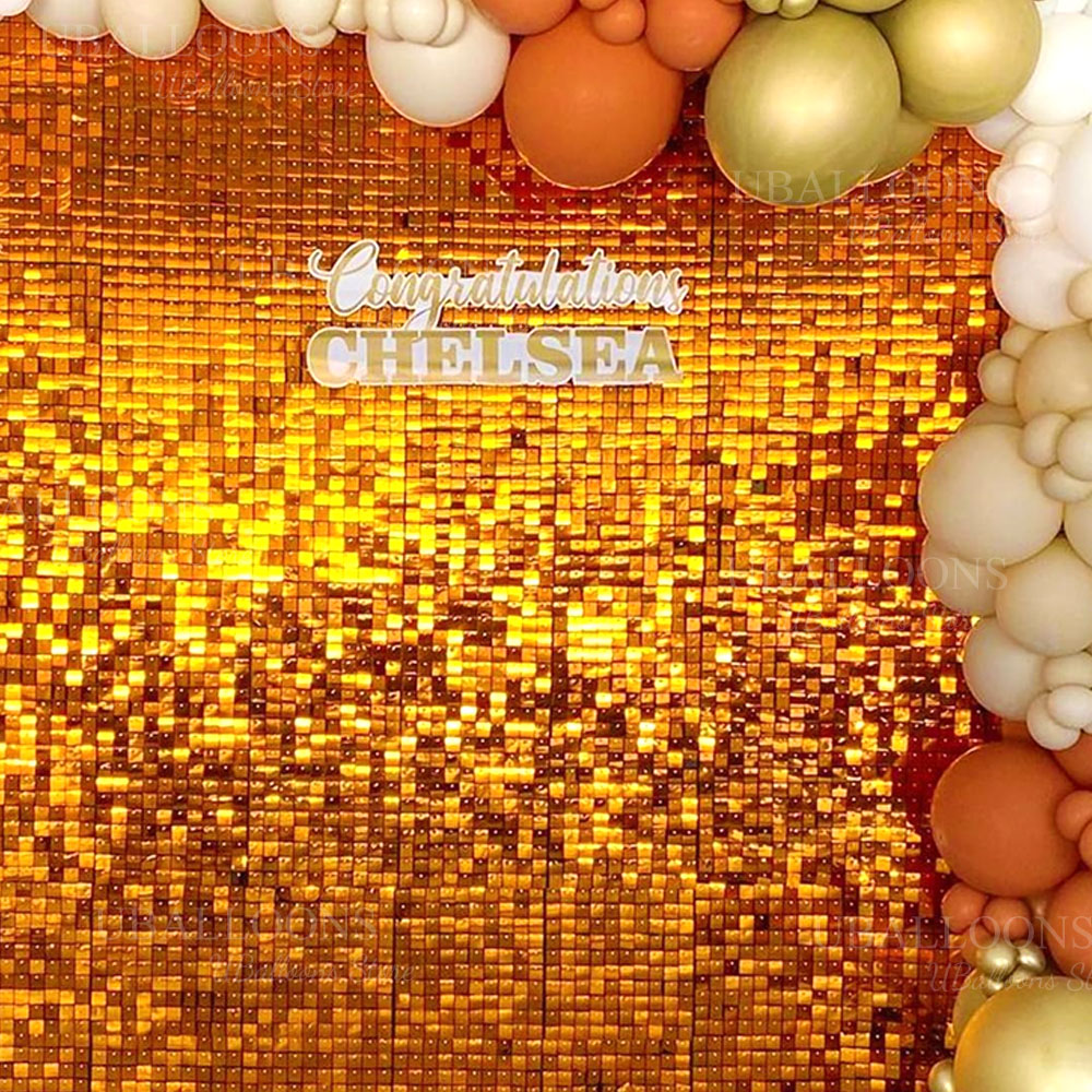 สีส้มสดใส Shimmer Wall ฉากหลัง - Sequin Fabric Panel บทวิจารณ์และราคา