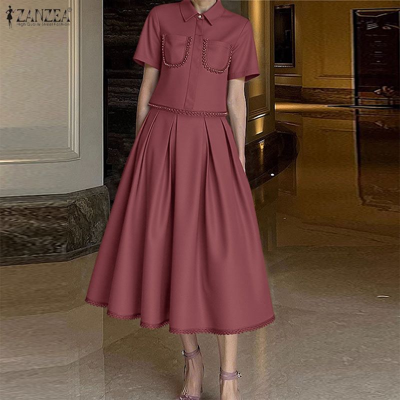 ZANZEA ชุดกระโปรง 2 ชิ้น แต่งล - Elastic Lace Trim บทวิจารณ์และราคา