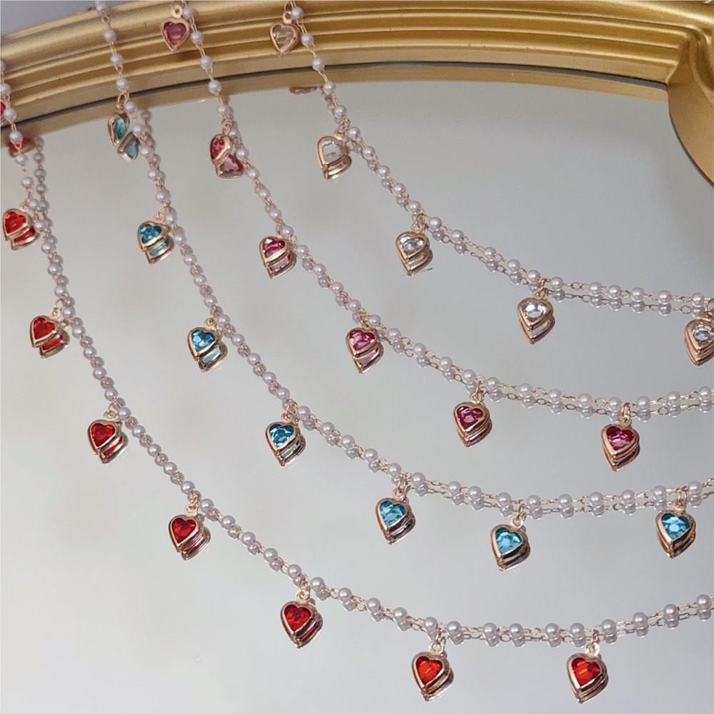 โซ่ทองเหลืองรูปหัวใจคริสตัลสีช - Pearl Trim Chain บทวิจารณ์และราคา