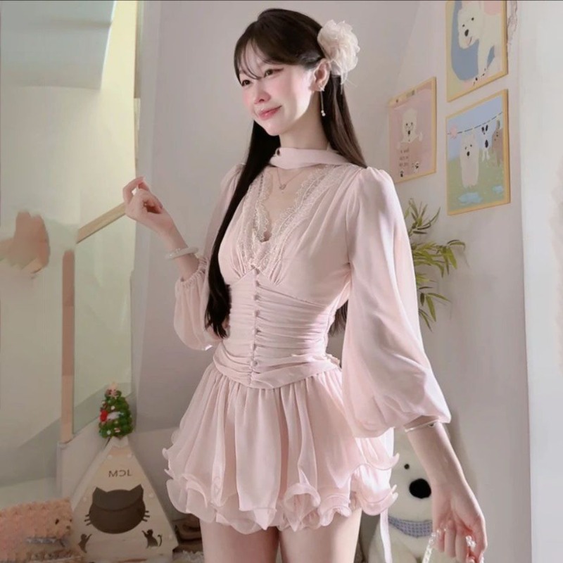 ชุดเซ็ต 2 ชิ้นสไตล์ฝรั่งเศสสุด - Elastic Lace Trim บทวิจารณ์และราคา