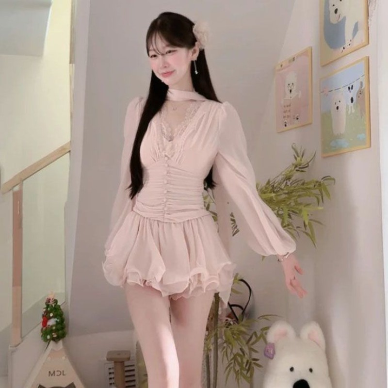 ชุดเซ็ต 2 ชิ้นสไตล์ฝรั่งเศสสุด - Elastic Lace Trim บทวิจารณ์และราคา