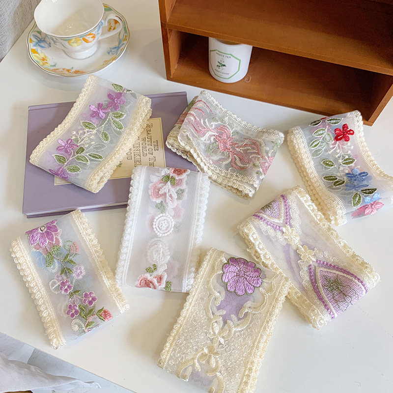 ริบบิ้นปักลายดอกไม้ลูกไม้ยาว1ห - Lace Ribbon Trim บทวิจารณ์และราคา