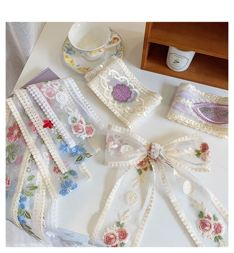 ริบบิ้นปักลายดอกไม้ลูกไม้ยาว1ห - Lace Ribbon Trim บทวิจารณ์และราคา