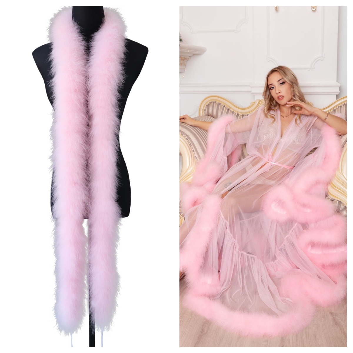 ขนนกมาราบูธรรมชาติ 2 เมตร 50 ก - Feather Trim Marabou บทวิจารณ์และราคา