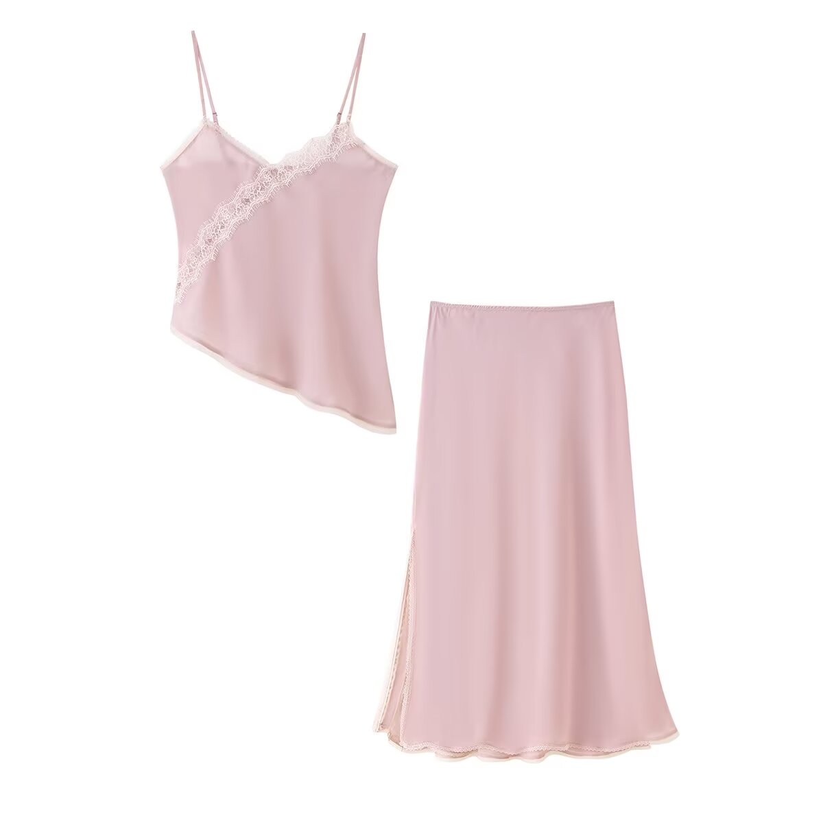 ชุดเสื้อสายเดี่ยวสีชมพูและกระโ - Elastic Lace Trim บทวิจารณ์และราคา