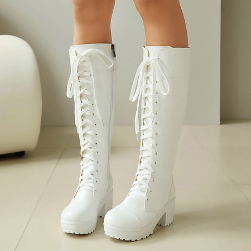รองเท้าบูทผู้หญิงแบบผูกเชือกสู - Guipure Lace Panel บทวิจารณ์และราคา